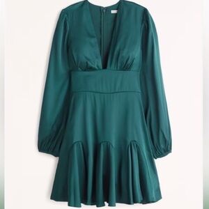 Abercrombie & Fitch Teal Long Sleeve Plunge Mini Dress